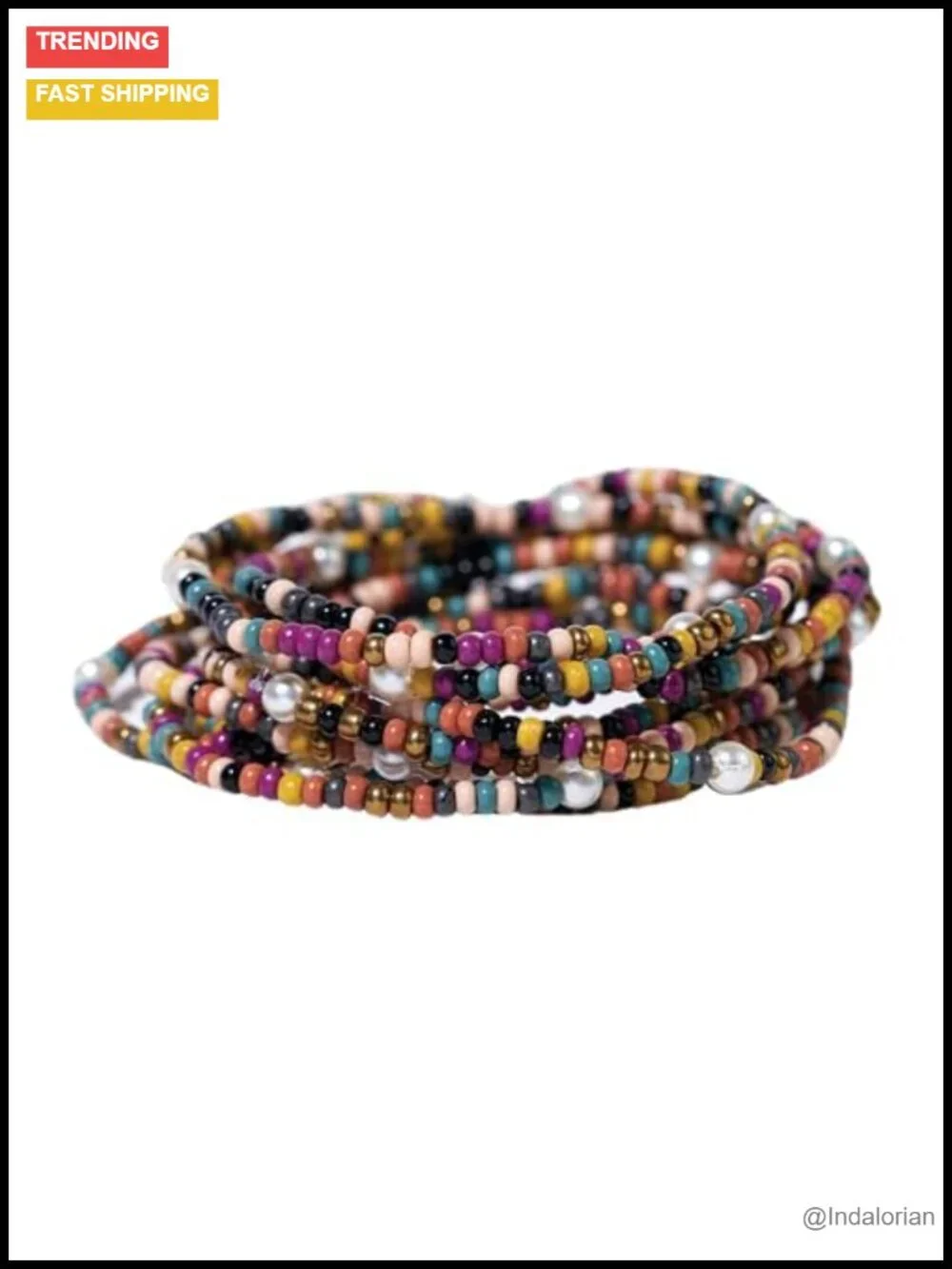 10-Strand Mixed Pattern Beaded Bracelet Stack Adjustable Stretch Fit Boho